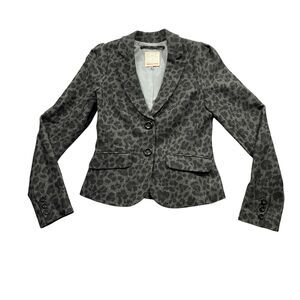 Rebecca Taylor 4‎ Black Grey Animal Print Lined Blazer 75% Wool Long Sleeve